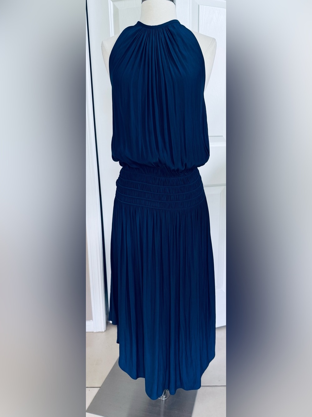 Women’s Navy Blue Pleated Halter Dress